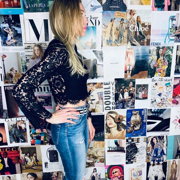 Dian Von Furstenberg Bell Sleeve Black Lace Top - Picture 11 of 13